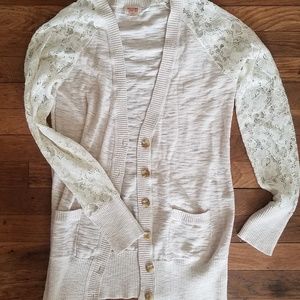 Mossimo Cream Cardigan with Lace Sleeves